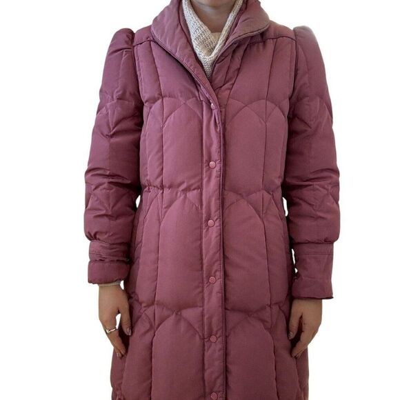 Vintage 1970s Saxton Hall Dusty Pink Quilted Goose Down Puffer Trench Coat Sz M - Picture 2 of 10